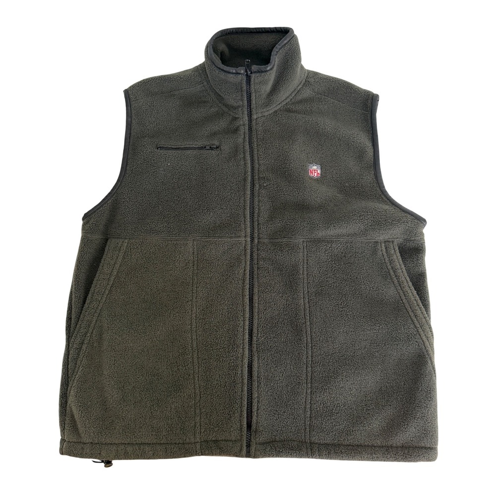 NFL Mens Medium Fleece Full Zip Vest Olive Green Grey Embroidered Logo Cozyā